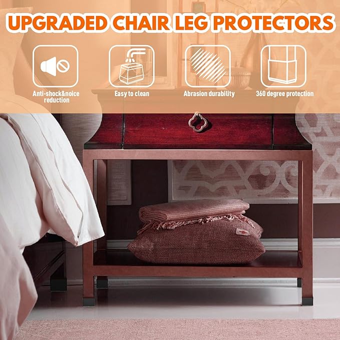 Rectangle Chair Leg Protectors for Hardwood Floors,16 PCS Silicone Covers to Protect Wood Tile Floors Felt Pads Furniture Leg Caps Reduce Noise. Easy to Move.(Black,2X 4 cm,Rectangular)