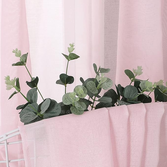 Tollpiz Sheer Curtain Linen Textured Living Room Curtains Sheer Light Filtering Rod Pocket Voile Curtain for Bedroom, 54 x 72 inches Long, Pink, Set of 2 Panels