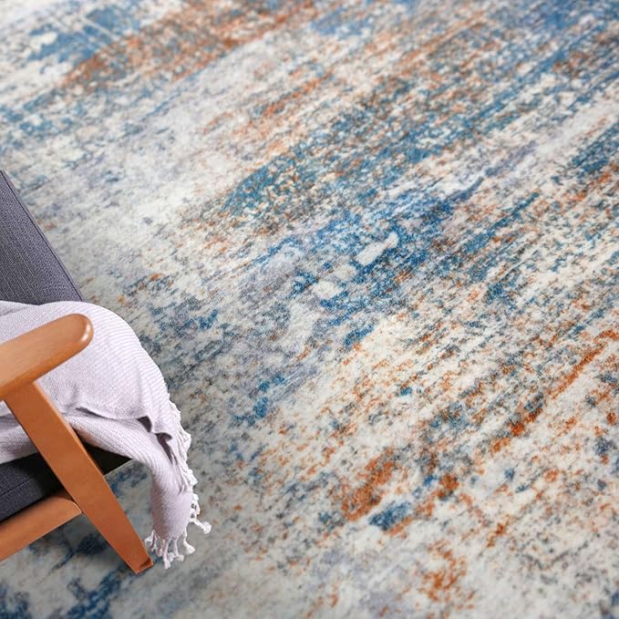 IOHOUZE Round Area Rug 3 Ft Circle Entryway Rugs Round Washable Door Mat Indoor Entrance, Non Slip Circle Front Door Rug, Printed Abstract Faux Wool Floor Carpet for Foyer Porch Sink, Blue Rust