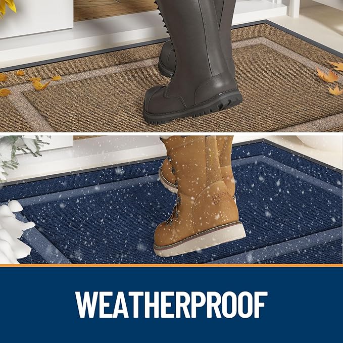 OLANLY Front Door Mat Indoor Outdoor Entrance, Waterproof All-Season, All-Weather Doormat, Sturdy Natural Rubber, Fade Resistant, Low Profile, Easy Clean Patio Porch Entryway Mat, 29.5x17, Grey