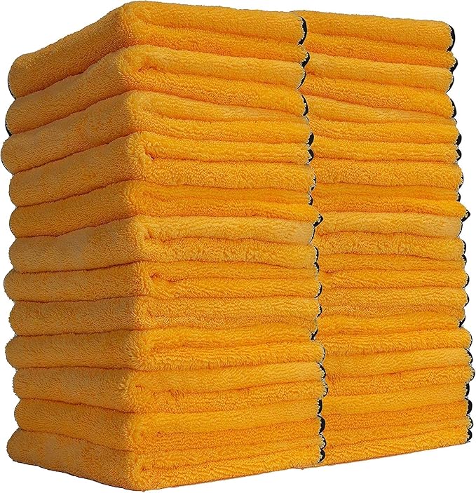 Chemical Guys MIC_506_24 Professional Grade Premium Microfiber Towels, Gold (16 Inch x 16 Inch) (Pack of 24) - Safe for Car Wash, Home Cleaning & Pet Drying Cloths