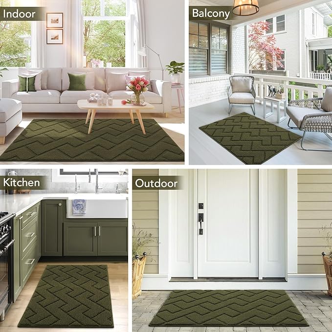 hicorfe Front Door Mat Outside Entrance,20"x31.5" Absorbent Muddy Dirt Resist Welcome Door Mats Outdoor Indoor,Stain and Fade Resistant,Non Slip Backing Entry Mat Doormat for Entryway(Oliver Green)