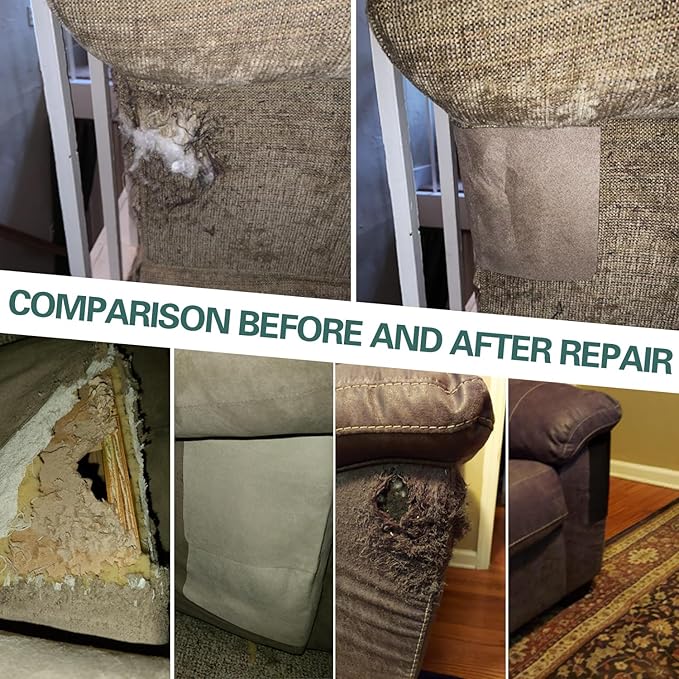 Azobur Couch Patch Repair Fabric,Microfiber Fabric, Self-Adhesive, for Sofa Repair and Upholstery, 2 Pieces, 9.5 x 11 inches (Light Gray)