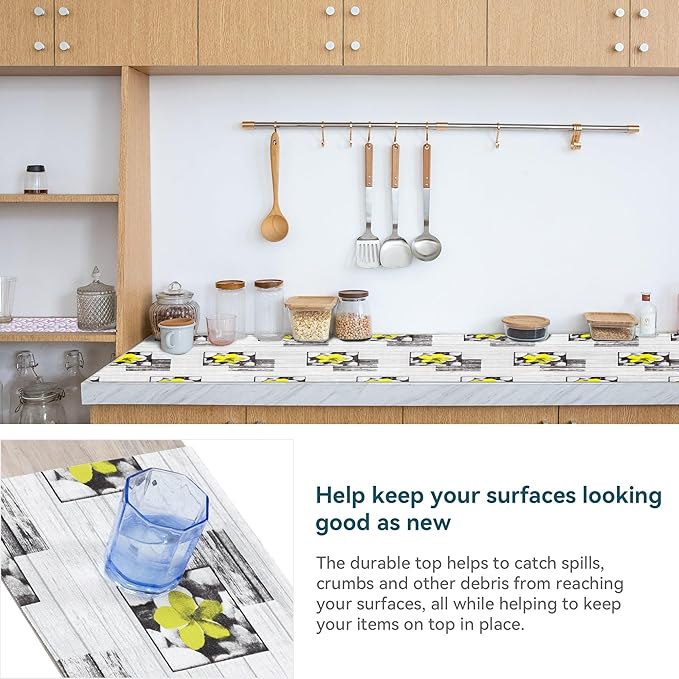 Non Adhesive Shelf Liner Kitchen 12" W x 60" L Drawer Liner Pantry Liner for Shelves Cupboard Liner Kitchen Cabinet Cover Easy to Trim