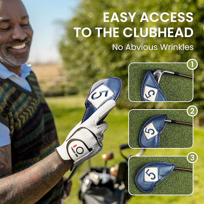 FINGER TEN Premium Synthetic Leather Stylish Iron & Wedge Golf Head Covers Value 12 Piece Set, Embroidered Labels & Fits Most Clubs Gift Set, Travel Protection Accessories