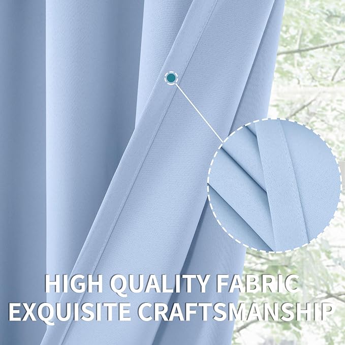 BGment Baby Blue Blackout Curtains 63 Inch Length for Kids Bedroom - Rod Pocket Thermal Insulated Drapes for Nursery Room Darkening Privacy, 52 x 63 Inch, 2 Panels