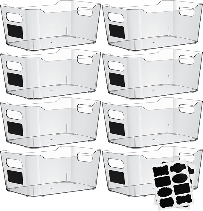 Clear Plastic Storage Bins with Labels, Pantry Organizers and Storage Containers Fridge Organizer Bins Kitchen Cabinet Organization for Organizing Medicine Cabinet Organizer Bin Bathroom Refrigerator