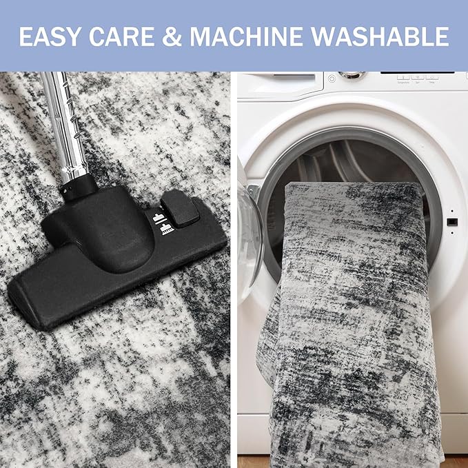 IOHOUZE Abstract Area Rug 3x5 Ft Washable Rugs for Entryway Indoor, Non Slip Kitchen Rug Printed Faux Wool Throw Rugs, Indoor Door Mat for Door Entrance Foyer Living Room, Black Grey