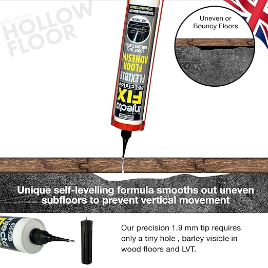 Precision 300ml from Floor-Fix Pro - Fix Loose Tiles - for Loose & Hollow Tiles, Wood, LVT & Laminate - Includes 1.9mm Syringe Tip - Adjustable to 6mm + Anti-Clog Performance (Pack of 3)