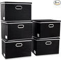 PRANDOM Extra Large Collapsible Storage Bins with Lids [5-Pack] Linen Fabric Foldable Storage Baskets Boxes Organizer Containers Cube with Cover for Bedroom Closet Office Nursery (22.8x15.75x13.8)