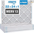 Aerostar 22x24x1 MERV 13 Pleated Air Filter, AC Furnace Air Filter, 6 Pack (Actual Size: 21 7/8" x 23 7/8" x 3/4")
