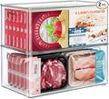 2 Pack Clear Freezer Organizer Bins Stackable Storage Bins with Side Handles for Kitchen Pantry Cabinet Organzation and Storage