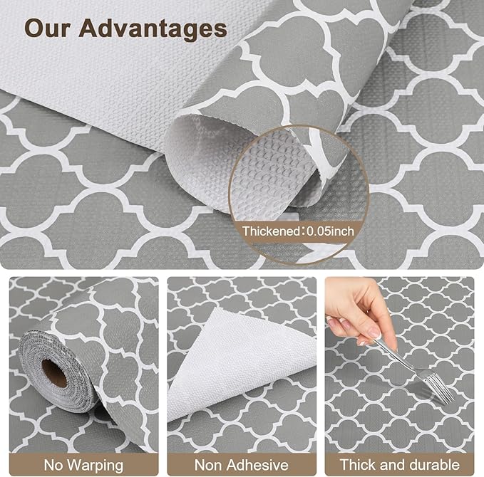 OcePor Non-Adhesive Drawer and Shelf Liner 12IN x 30FT，Non Slip Cabinet and Cupboard Liner, Kitchen Cabinet Liners for Shelves, Waterproof Drawer Shelf Liners for Cabinets/Bathroom Cupboard