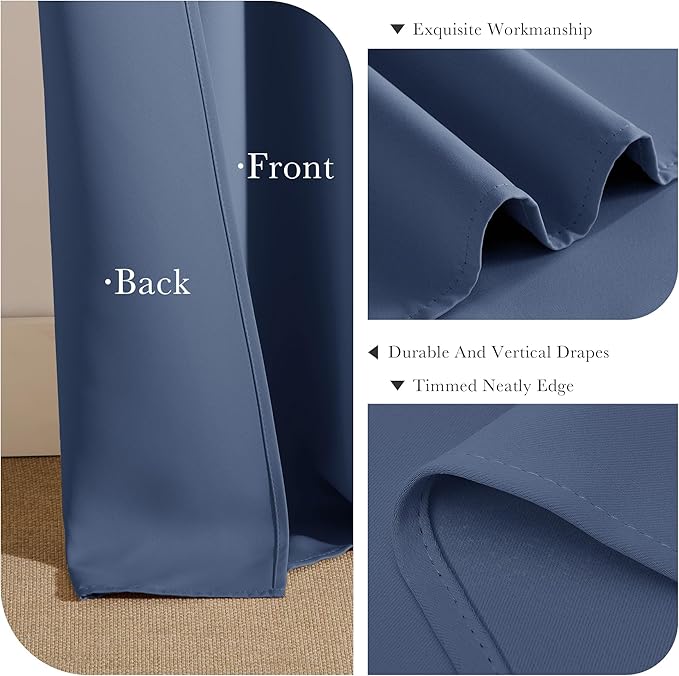 PONY DANCE Black Out Curtains for Bedroom 54 inch Length 2 Panels Set, Thermal Insulated Room Darkening Window Drapes for Living Room, Grommet Top (W34 x L54 Inch, Stone Blue)