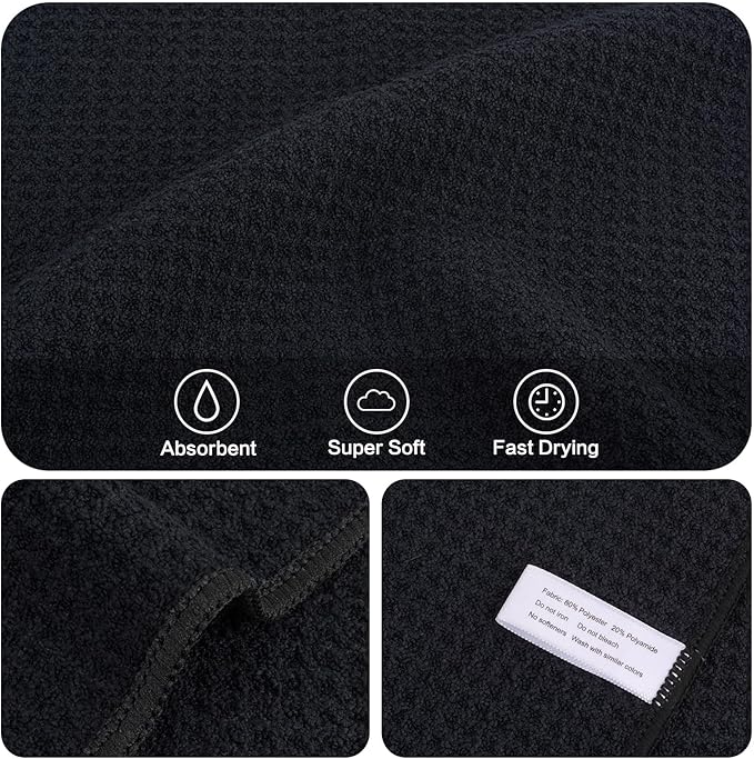 KinHwa Microfiber Dish Cloths Thick Waffle Weave Kitchen Dish Rags Ultra Absorbent Odor Free Dishcloths 12inch x 12inch… (Black 10 pc, 12in x 12in)