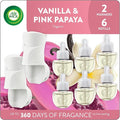 Air Wick Plug In Scented Oil Starter Kit, 2 Warmers + 6 Refills, Vanilla & Pink Papaya, Essential Oils, Air Freshener