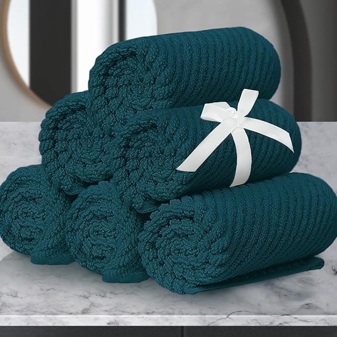Face Towels for Bathroom, 6PC 13"x13" - 100% Cotton | Light Weight | Thick | Quick Dry | Soft | Absorbent, Fluffy Bathroom Hand Towels, Wash Cloths for Showering, Towel Gift Set, Deep Turquoise