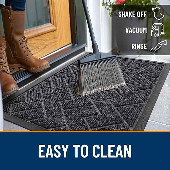 OLANLY Front Door Mat Indoor Outdoor Entrance, Waterproof All-Season, All-Weather Doormat, Sturdy Natural Rubber, Low Profile, Easy Clean Patio Porch Entryway Mat, Herringbone Brick (Grey, 36x24)