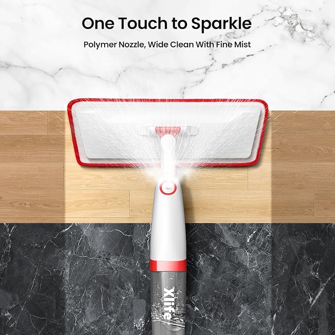 Spray Mops for Floor Cleaning with 3pcs Washable Pads, Xlife Wet Dry Mop for Kitchen Wood Hardwood Laminate Ceramic Tiles Floor Dust Cleaning-Red (No Cleaner)