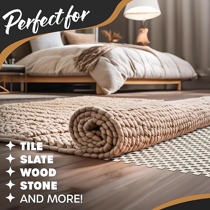 Nevlers 12'x15' Anti Skid Rug Gripper for Hardwood Floors & Other Surfaces | White PVC Foam Non Slip Rug Pad | Open Weave Anti Slip Rug Grips | Non Slip Rug Grippers & Rug Stoppers to Prevent Sliding