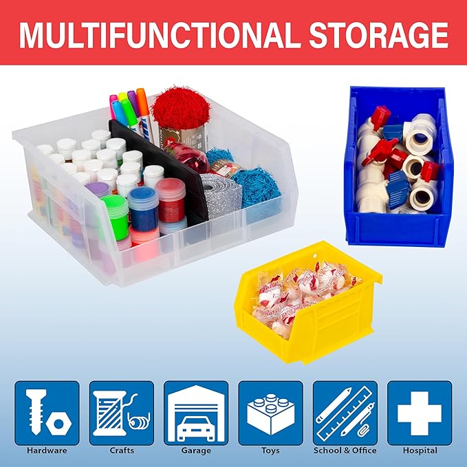 Akro-Mils 30230 AkroBins Plastic Storage Bins, Space-Saving Stackable Bins for Garage, Pantry, Craft Organization, 11-Inch x 5-Inch x 5-Inch, Stone, 12-Pack