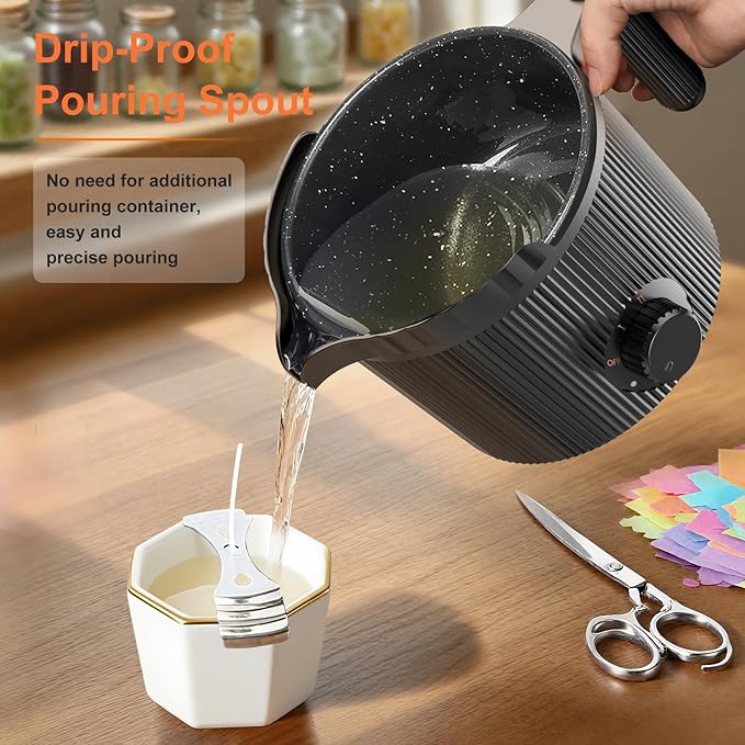 venpow Candle Wax Melter with Pour Spout, Candle Making Kit for Adult Beginners, for Candle Making, Set Includes Wax Melting Pot, Stirring Spoon, Thermometer, Wick, Wick Sticker and Centering Device