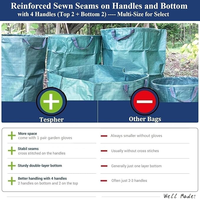 Professional 2-Pack 137 Gallon Lawn Garden Bags Large (D34,H34 inch) Yard Waste Bags w/Gardening Gloves for Big Leaf Bag,Yard Debris,Waste Container,Lawn Trash,Grass Clippings Bag,Weed Bags 4 Handles