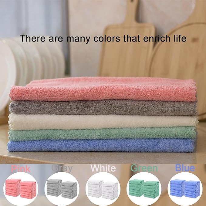 kimteny Kitchen Cloth Dish Towels, 13x28 Inches Premium Dishcloths, Super Absorbent Coral Velvet Microfiber Cleaning Cloths, Fast Drying Rags for Washing Dishes (13x28-6 Pack, White)