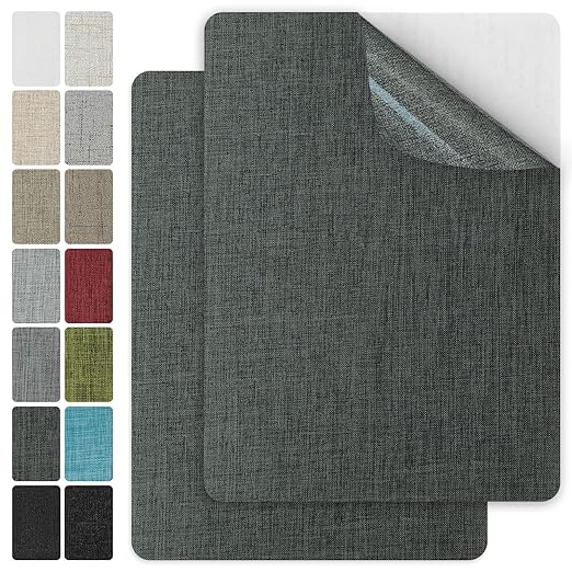 J.CARP 2Pcs Linen Repair Patches, Large Self-Adhesive Fabric Patch for Sofas, Couch, Furniture, Car Seats (8 * 11 inches-2PCS Dark Gray)