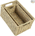 HOONEX Wicker Baskets for Storage, Seagrass Baskets with Dual Handles, Woven Baskets for Shelves, Set of 2, Natural