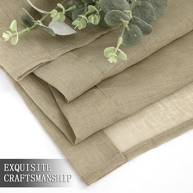 Tollpiz Sheer Curtain Linen Textured Bedroom Curtains Sheer Light Filtering Rod Pocket Voile Curtain for Living Room, 54 x 95 inches Long, Taos Taupe, Set of 2 Panels