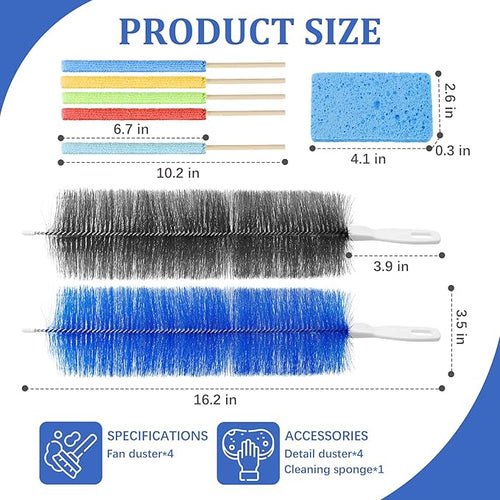 10Pcs Floor Fan Cleaning Brush Set, Bendable Fan Duster, Microfiber Detail Duster Sticks, Cleaning Sponges,Pedestal Fans Tools for Air Conditioning Home Car Vents Curtain Box