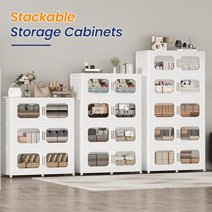 250GAL Extra Large Storage Bins with Lid, 1000QT Storage Bins with Wheels, Folding Closet Organizer, Stackable Collapsible Plastic Storage Containers for Home, Office, Dorm, 5Pack White