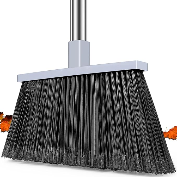PBHEPJ Broom, Outdoor Broom for Floor Cleaning, 58" Long Stainless Steel Handle, Hard Bristle Angle Broom for Sweeping Indoor, Commercial, Industrial, Garage, Kitchen