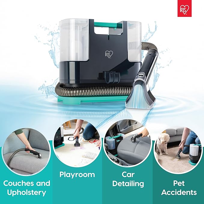 IRIS USA Carpet Spot Cleaner Machine 110V with Auto Spray for Low Pile Carpet, Couch, Sofa, Upholstery, Car Detailing, Shallow Berber Rug, Lightweight Portable Chemical-Free Stain Remover, 1000mL Tank