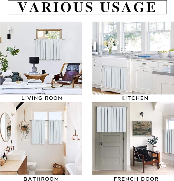 RYB HOME Short Curtains 2 Panels Set, Room Darkening Drapes Cafe Curtains Small Window Treatment for Bathroom Basement Studio Bunk Bed, Width 42 x Length 30 inches, Greyish White