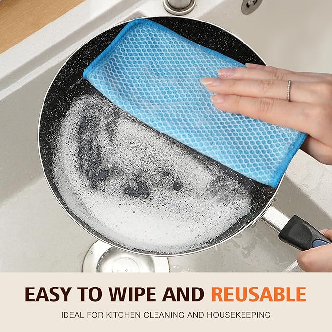 KinHwa Kitchen Washcloths for Dishes Absorbent Microfiber Dish Cloths Quick Dry Dish Rags with Poly Scour Scrub Side Ideal for Kitchen Cleaning (Blue, 12inchx12inch 9 Pack)
