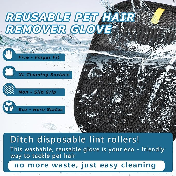 2Pcs Magic Brush Pet Hair Remover, Five-Finger Electrostatic Cat & Dog Hair Removal Gloves for Furniture, Couch, Carpet, Bedding, Reusable Cleaning and Grooming Mitts