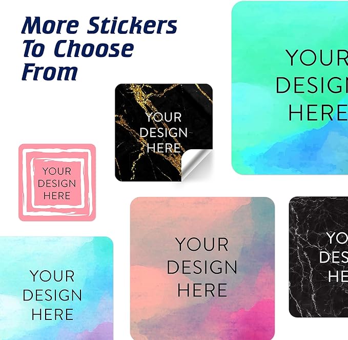 100 Custom Vinyl Stickers - Upload Your own Image, Text, Design, Logo - Personalized Logo Labels for Handmade, Packaging, Bottle, Jars, Candle, Brand Stickers (Black Gold Marble, 1.5x1.5 Square)