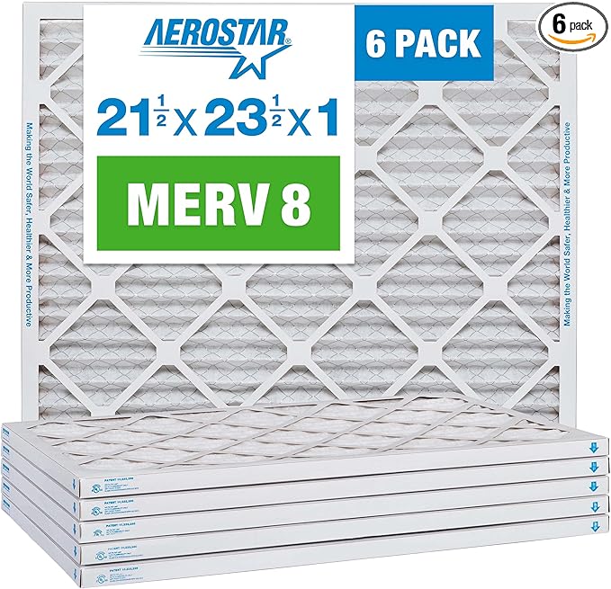Aerostar 21.5x23.5x1 MERV 8-6 Count - High Efficiency Pleated HVAC, Furnace & Air Conditioner Filters - Removes Dust, Lint, Mold & Allergy-Causing Pollen