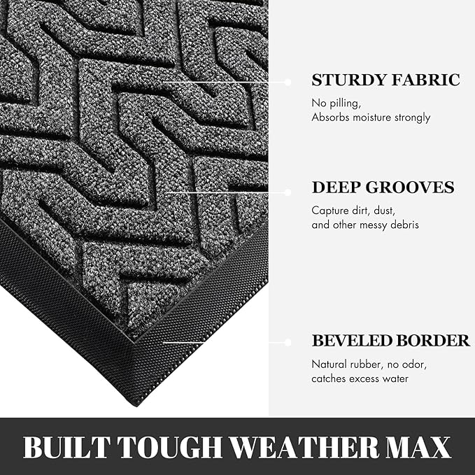 Yimobra Large Door Mat Outside Entrance 47x24, Waterproof Heavy Duty Outdoor Mats for Front Door, Non Slip Rubber Entry Mat for Garage Patio, Easy Clean, Mix Grey