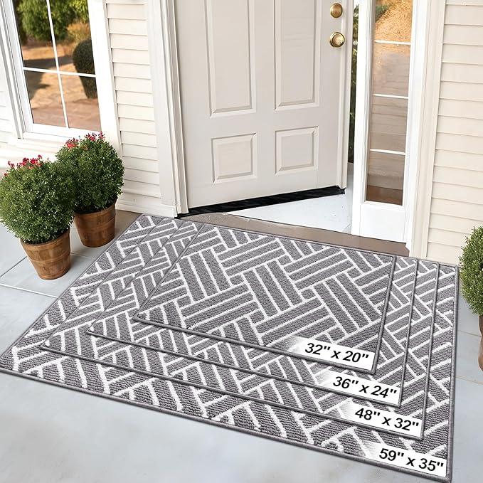 OLANLY Long Indoor Door Mat, 59x20 Inch, Dirt Resistant and Absorbent, Non-Slip Rubber Backing Floor Mats, Easy Clean Low-Profile Doormat for Entryway, Front Door, and Inside Entrance, Grey