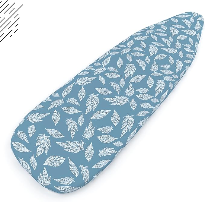 Encasa XO Ironing Board Cover and Pad 57"x22" - Thick 3mm Felt Padding, Drawstring Tightening & Lock, Easy Fit, Scorch & Stain Resistant, Fits X-Large Ironing Board - Big Leaves Blue