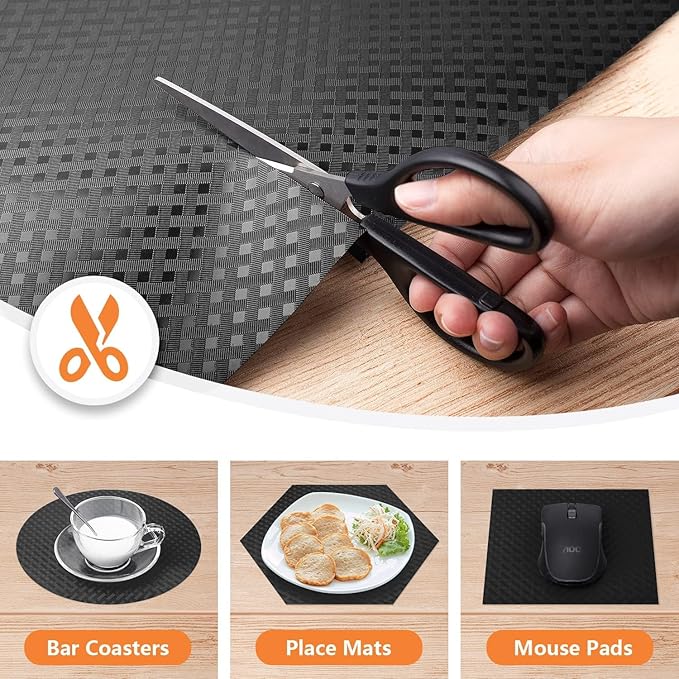 Black Shelf Liners for Kitchen Cabinets Refrigerator Liners Waterproof & Oil-Proof Kitchen Cupboard Liner Non-Slip Drawer Mats EVA Material Non Adhesive Fridge Liner for Shelves 35.4 x 236.2 Inches