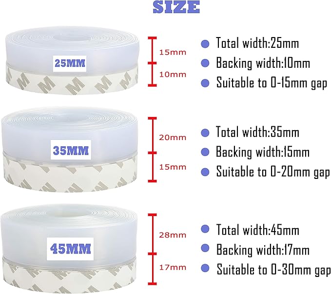 Weather Stripping Door Seal Strip,Door Strip Bottom for Doors Silicone Sealing Sticker Adhesive for Doors and Windows Gaps of Anti-Collision Silicone 5M/16FT (25MM, Transparent)