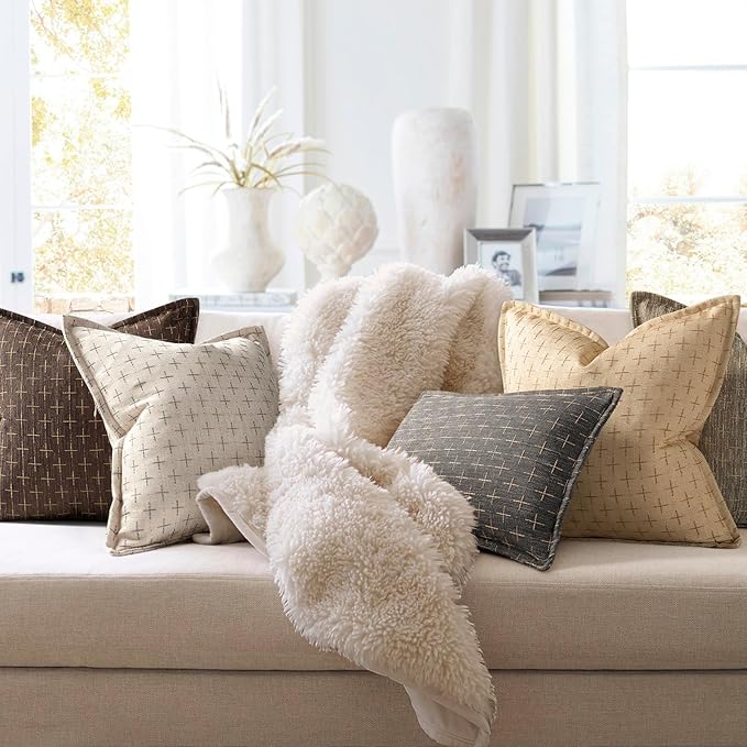ZWJD Pillow Covers 26x26 Set of 2 Soft Polyester Textured Pillow Covers with Stylish Flange Edge Cozy Farmhouse Throw Pillows for Couch Bed Sofa Living Room