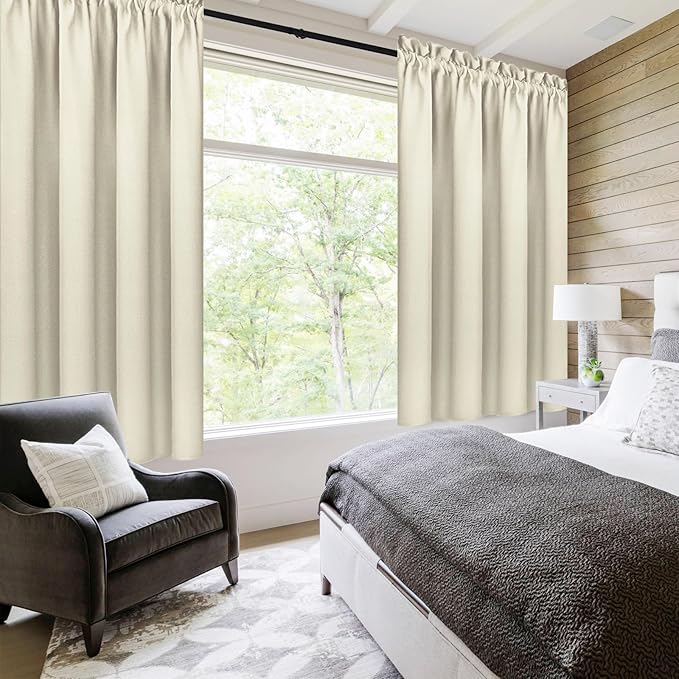 DWCN Blackout Curtains for Bedroom – Rod Pocket Thermal Insulated Noise Reducing Noise Reducing Drapes for Living Room, W 42 x L 54 Inch, 2 Panels, Light Beige