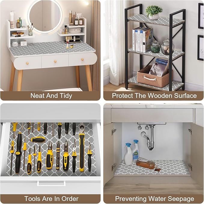 OcePor Non-Adhesive Drawer and Shelf Liner 24IN x 30FT，Non Slip Cabinet and Cupboard Liner, Kitchen Cabinet Liners for Shelves, Waterproof Drawer Shelf Liners for Cabinets/Bathroom Cupboard