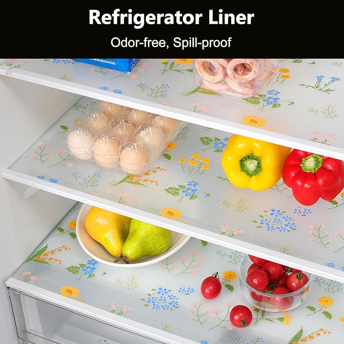 INNOLITES Non-Slip Shelf Liner – Cabinet & Drawer Liner Non-Adhesive – Waterproof Oil-Proof – Durable EVA with Floral for Kitchen Cabinets Refrigerator – BPA-Free, Easy to Cut