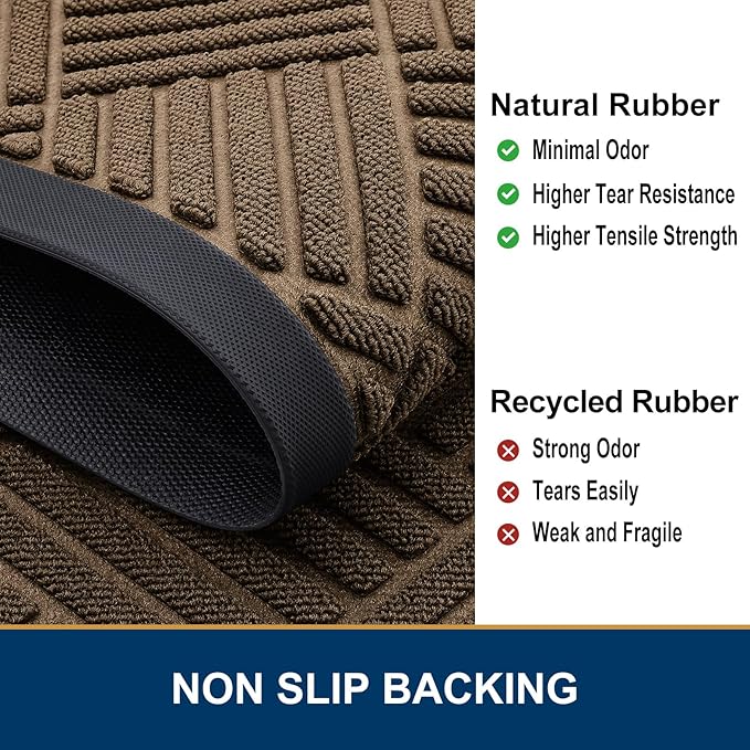 Smiry Front Door Mat Outside Entrance, Heavy Duty Outdoor Indoor Natural Rubber Doormat, Non Slip, Trap Dirt and Moisture, Easy Clean, Low Profile Patio Porch Entryway Mat, 71x47, Brown